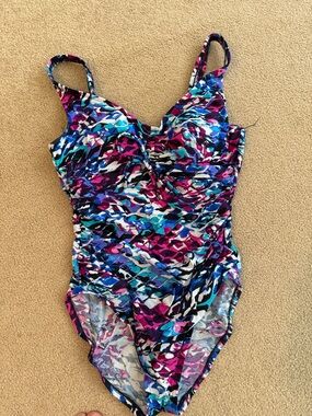 Aqua Green Blue, Pink & Teal Abstract One-Piece Swimsuit